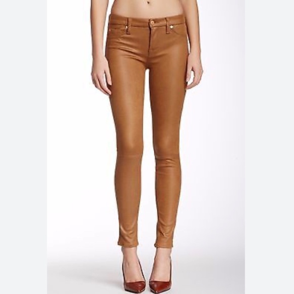 7 For All Mankind The Knee Seam Skinny Stretch Cognac Crackle Jean - Picture 2 of 15